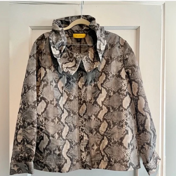 St. John Lightweight Snake print Double Zip Ruffel Collar Jacket - Picture 1 of 1